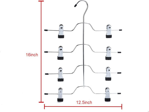 2 Quality Pant Skirt Trouser 4-Tier Pants Metal Hangers Heavy Duty Metal and Clips, Great for Slacks, Trousers, Jeans, Towels (2)...