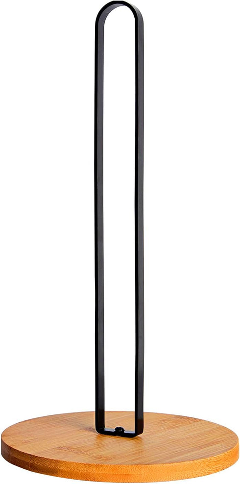Wood Paper Towel Holder, Black Paper Towel Holder Countertop, Kitchen Towel Holder Free-Standing with Non-Slip Wooden Base...