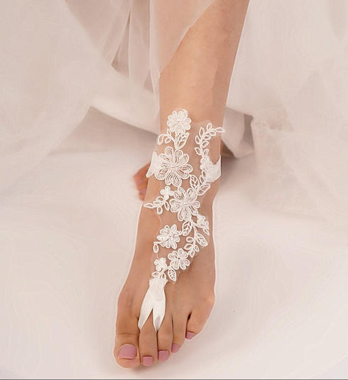 Sither Foot Lace for Beach Wedding Barefoot Sandals White Lace Anklet for Bride Barefoot Lace for Women Foot Anklet Jewelry On Summer Beach Gift f...