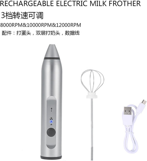 Electric Milk Frother,Rechargeable Electric Cappuccino Frother,Professional for Restaurant Home(Silver)...