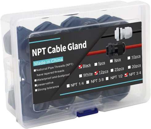 Cable Glands 3/4 Inch Nylon Waterproof Cable Connector With Lock Nut And Gaskets IP68 Waterproof Cable Range 13-18mm Cord Gland Connectors Electri...