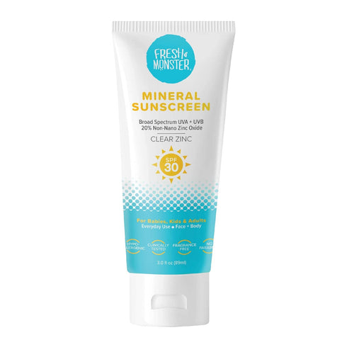 Fresh Monster Daily Kids Sunscreen, SPF 30 UVA/UVB, Clear Non-Nano Zinc Oxide Mineral Sunscreen, Face & Body Sunscreen, Reef Safe, Hypoallergenic ...