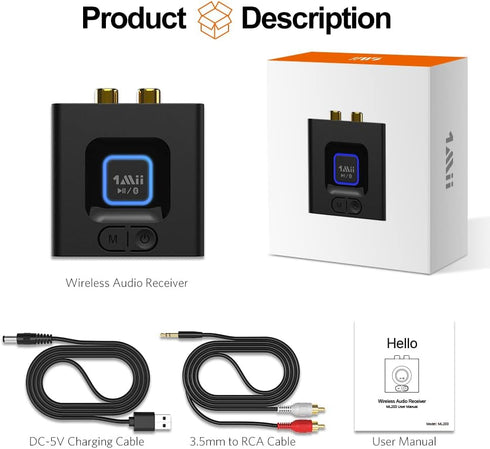 1Mii Bluetooth Audio Receiver 12hrs Playtime, Bluetooth 5.1 Adapter for Home Stereo Music Streaming System, Low Latency, Bass Mode(Audio Only)...