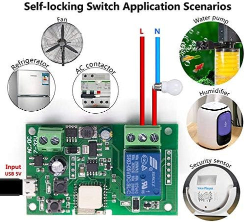 wireless jog relay momentary/self-locking switch module DIY smart home remote control wifi relay switch Ewelink App compatible with Alexa Echo Goo...