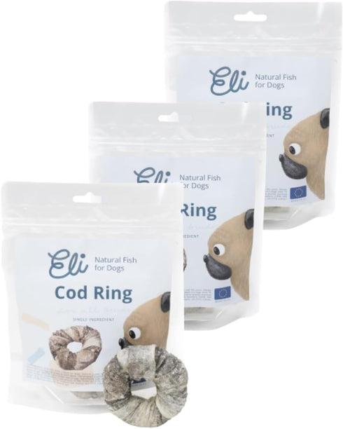 Eli Cod Skin Ring 3 Pack - Naturals Premium Dog Treats, Fish Skin Dental Treats, Rich in Protein & Omega 3, Low in Fat, Grain Free, Single Ingredi...