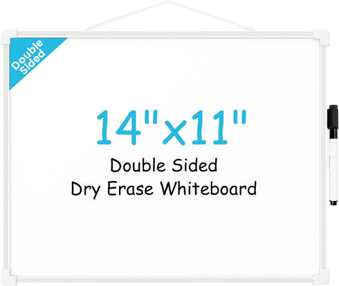 MaxGear Double-Sided Dry Erase Board, 14"x11" Hanging Whiteboard for wall, Small White Board with a Black Dry Erase Marker, Portable Whiteboard fo...