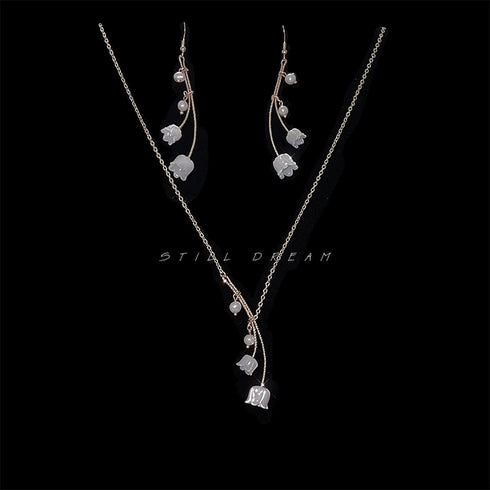 Lily of the Valley Necklace Lily Flower Pearl Pendant Floral Charm Chain Necklace Jewely...
