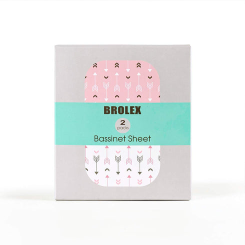 Stretch Fitted Bassinet Sheet Set BROLEX 2 Pack Cradle Sheets for Bassinet Pad/Mattress,Unisex Boys Girls,Ultra Soft,Pink Arrow...