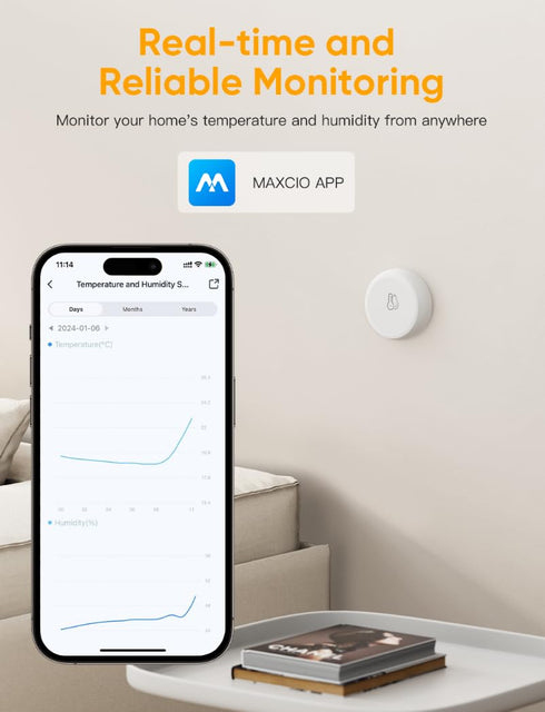 Maxcio Temperature Humidity Sensor, Smart Thermometer with App Notification, Wireless Hygrometer Monitor for Home, Free Data Storage, Requires Max...