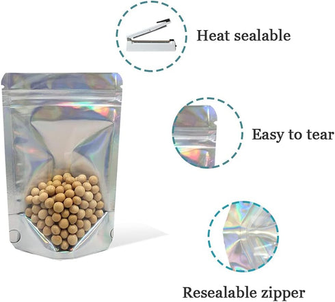 50 Pieces 4.3x6.3 inch Resealable Stand Up Zipper Lock Bags Heat Seal Pouches Gusset Bottom Clear Foil Food Storage Packaging Bag...