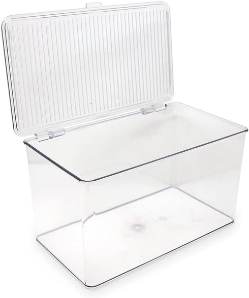 Isaac Jacobs Large Stackable Organizer Bin (10.75” x 6.5” x 6.1”) w Hinged Lid Clear Storage Box Home Office School Fridge Bathroom Kitchen Pantry...