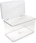Isaac Jacobs Large Stackable Organizer Bin (10.75” x 6.5” x 6.1”) w Hinged Lid Clear Storage Box Home Office School Fridge Bathroom Kitchen Pantry...