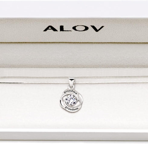 ALOV Jewelry Sterling Silver grandma and grandson Love Heart Cubic Zirconia Pendant Necklace...