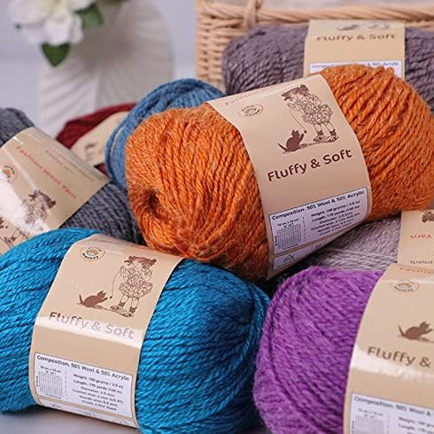 3-Pack Fluffy Wool Blend by Yonkey Monkey. Knitting Crochet DIY Art Crafts (Tan Orange 033)......