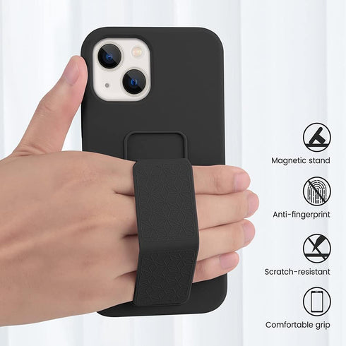 LAUDTEC Silicone Kickstand Case Compatible with iPhone 13, Vertical and Horizontal Stand Hand Strap Metal Kickstand Cover, Flexible Soft Liquid Si...