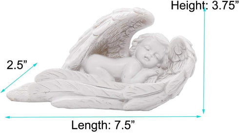 Sleeping Baby Angel Statue Cherub in Wings Feathers Statue Figurine Indoor Outdoor Guardian Home Garden Angel Sculpture Statuette Shelf Sitter Ang...
