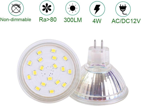MR16 Led Light Bulbs AC/DC12V Non-dimmable GU5.3 4W led Spotlights 6000K Cool White 300LM 35W Halogen Bulbs Replacement for Track Lighting and Out...