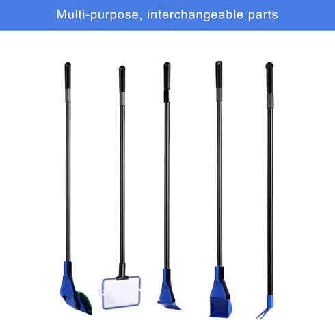 Aquarium Cleaning Tool Set, Fish Tank Cleaner Kit Tools with Handle, Seaweed Scraper, Fishing Net, Sponge Brush, Wall Brush- 5 in 1 & Fish Tank Gr...