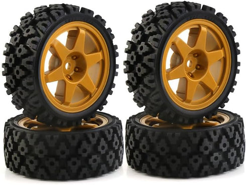 RC Buggy Rubber Mud Rally Tires Wheel Compatible With Tamiya 1/10 TT01/TT02/XV-01 /HPI RS4 RC Upgrade Spoke Black Tyres...