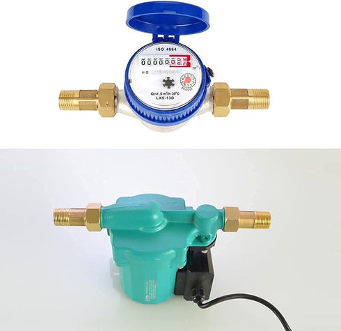 Joywayus Brass Water Meter Pipe Fitting Hex Nipple 3/4” NPS Male x 1” NPS Female Threaded 61mm Length Connector Water Meter With Seal Washer (Pack...