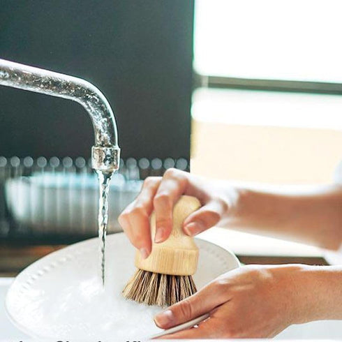 Bamboo Dish Brush - 6 Pcs Eco Palm Brush, Cast Iron Scrubber, Pot Scrubber, Kitchen Scrub Brush, Dishwashing Brush for Cleaning Pans, Pots and Sin...