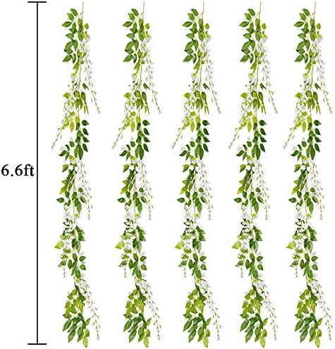 Wisteria Garland Artificial Flowers Wisteria Vine - 5Pcs Total 33ft Fake Wisteria Hanging Flower...