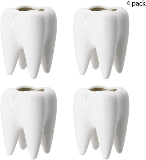 YOFIT Modern Style Teeth Pots Ceramic Flower Pot for Dental Gifts, White Succulent Cactus Bonsai Planter Container for Dental Office Decor, 3.7" S...