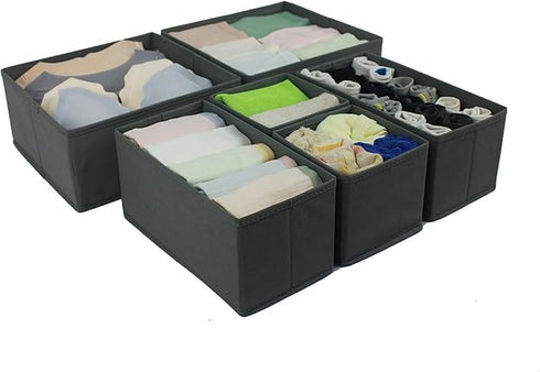 Amazon Basics Cloth Drawer Storage Organizer Boxes for Socks, Underwear and Baby Items, Set of 6, Gray...