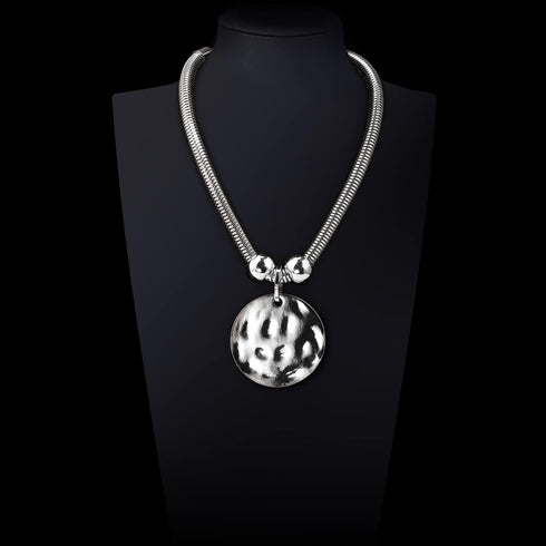 Silver Hammered Metal Statement Necklace Set with Lobster Clasp Closure, Disc Coin Necklace Circle Necklace Chunky Necklaces for Women 2022 Summer...