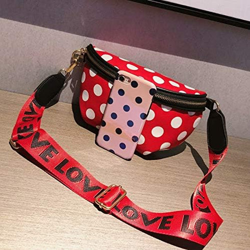 Kids Nylon Waist Bag Cute Polka Dot Small Fanny Pack Belt Bag Phone Purse for Women Girls Sport Running Travel Festival Red...