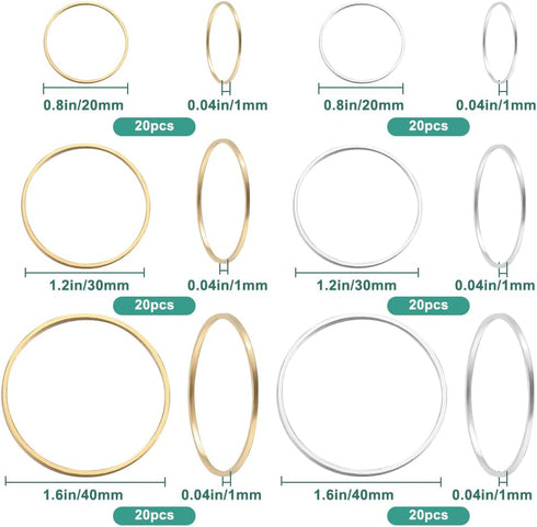 1 Box 6 Styles 120pcs Earrings Beading Hoop Round Beading Hoops Gold Silver Brass Circle Linking Earrings Beading Hoop Findings for Jewelry Making...