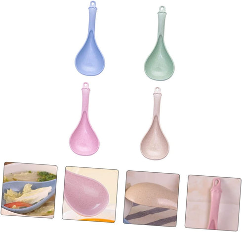 4pcs Wheat Straw Soup Spoon Japanese Ramen Chinese Spoons Japanese Spoon Rice Spoon Kitchen Cooking Cutlery Unbreakable Spoon Soup Spoons Porridge...