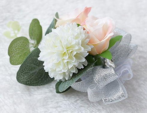 MOJUN Wedding Bridal Bridesmaid Wrist Flower Corsage Wedding Planner Wrist Corsage Hand Flower, Pack of 4...