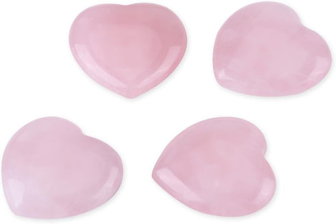 4pcs Healing Crystal Rose Quartz Carved Heart Shaped Shiny Stone Reiki Balancing Semi-Precious Decor Polished Adorn Decoration...