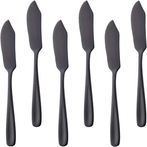 Stainless Steel Cheese Dessert Knives, Set of 6, Breakfast Butter Knife, Slicer Sandwich Spreader (Black)...