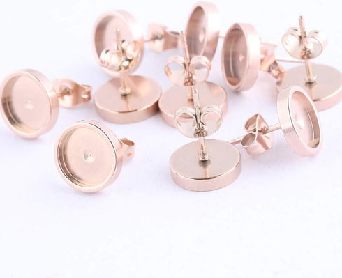 20pcs Stainless Steel Post Stud Earring Base Blanks 8mm Dia Blank Cabochon Setting Bezels for Jewelry Making Kit (Rose Gold)...