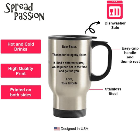 SPREADPASSION – Dear Sister Tumbler – Stainless Steel Novelty Tumbler for Birthday and Anniversary Parties – Gift Idea for Appreciate on Christmas...