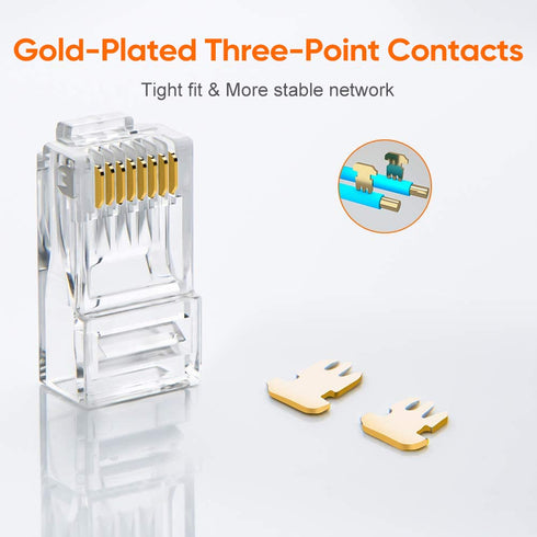 CableCreation Cat6 RJ45 Connectors, 10-Pack Cat6 RJ45 Ends, Ethernet Cable Crimp Connectors UTP Network Plug for Solid Wire and Standard Cable, Tr...
