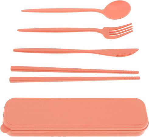 OriGlam Wheat Straw Cutlery Set,Portable Utensils Cutlery Reusable Travel Utensil Flatware Set Spoon Fork Knife Chopstick Set (red)...