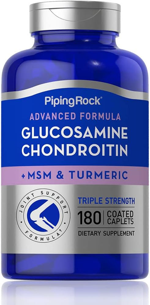 Piping Rock Glucosamine Chondroitin with Turmeric & MSM | 180 Caplets | Triple Strength | Non-GMO, Gluten Free Supplement...