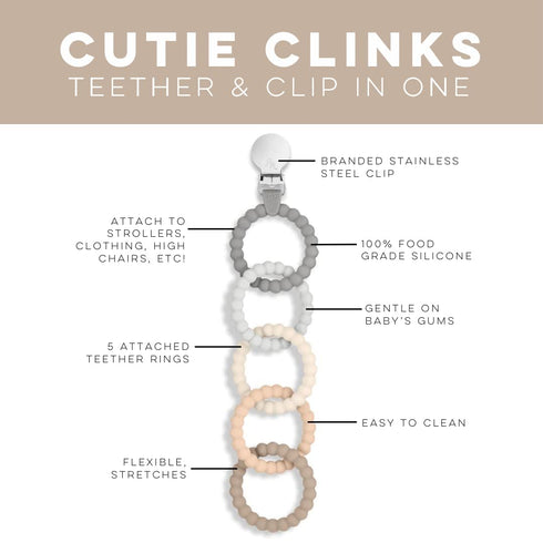 Ryan & Rose Cutie Clinks Attachable Teether Chew Toy for Babies (Neutral)...