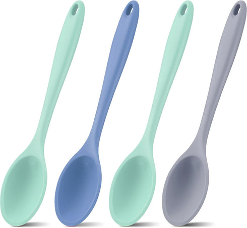 4 Pieces Large Silicone Mixing Spoon for Baking, Serving, Basting - Heat Resistant, Non Stick Utensil Spoon (Blue, Gray, Green)...