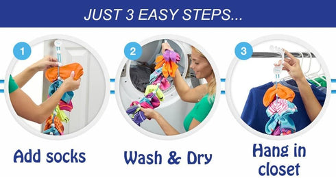 Sock Laundry Solution for Washing Drying & Storing Socks in Pairs, Clip & Hold Small & Long Socks in Washer Dryer & Closet, 2-Pack (Dark Blue)...