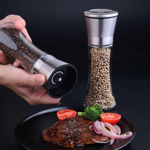 Elegant GRINDER 7 inch tall, Eco-Friendly Stainless Steel and Glass grinder, with Adjustable Ceramic Grinder, Spice Mill, Pepper Grinder or Salt G...