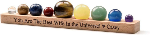 Personalized Master Free Engraving Custom Solar System 9 Planets Natural Gemstones Sphere with Wooden Stand Gift Box Desk Ornaments Home Decoratio...