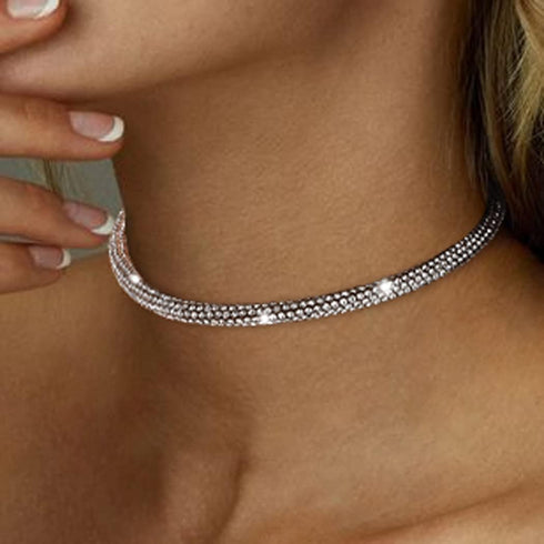 CLOACE Rhinestone Choker Necklace Sparkle Glitter Necklaces Crystal Diamond Row Choker Party Prom Neck Jewelry for Women...