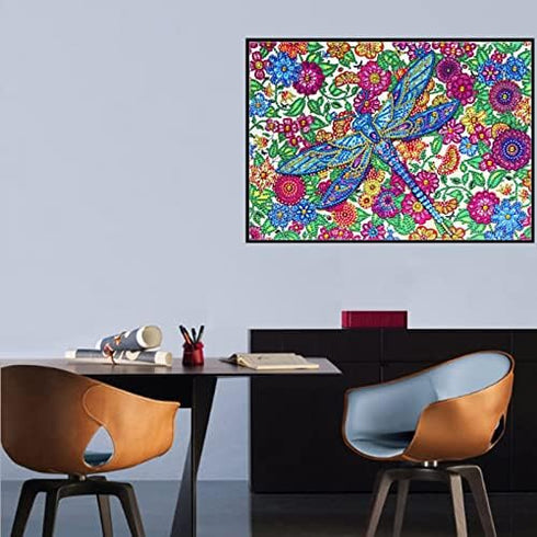 DIZAKIM Special crystal diamond painting set, dragonfly bush art, easy DIY diamond art craft, home decoration 12x16 inches...