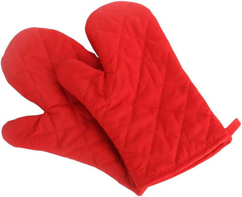 Oven Mitts, Premium Heat Resistant Kitchen Gloves Cotton & Polyester Quilted Oversized Mittens, 1 Pair Red...