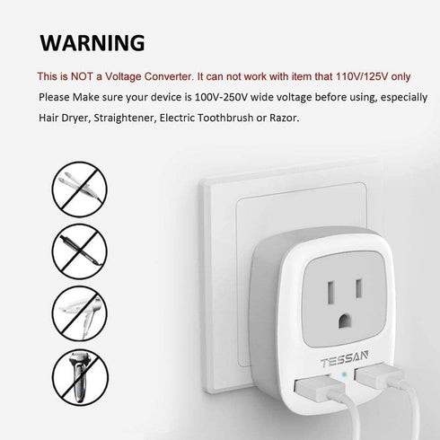TESSAN Switzerland Travel Power Adapter, Type J Travel Plug Adapter with 2 USB & 1 American Grounded Outlet, Adaptor for US to Switzerland, Liecht...