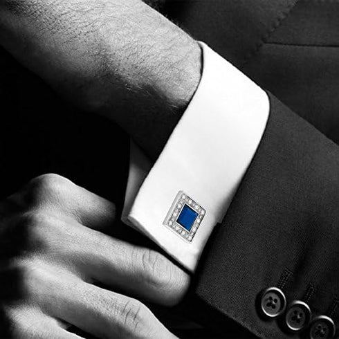 Blue Navy Swarovski Crystal Square Cufflinks for Men Classical Swarovski Cuff Links with Gift Box Elegant Style...